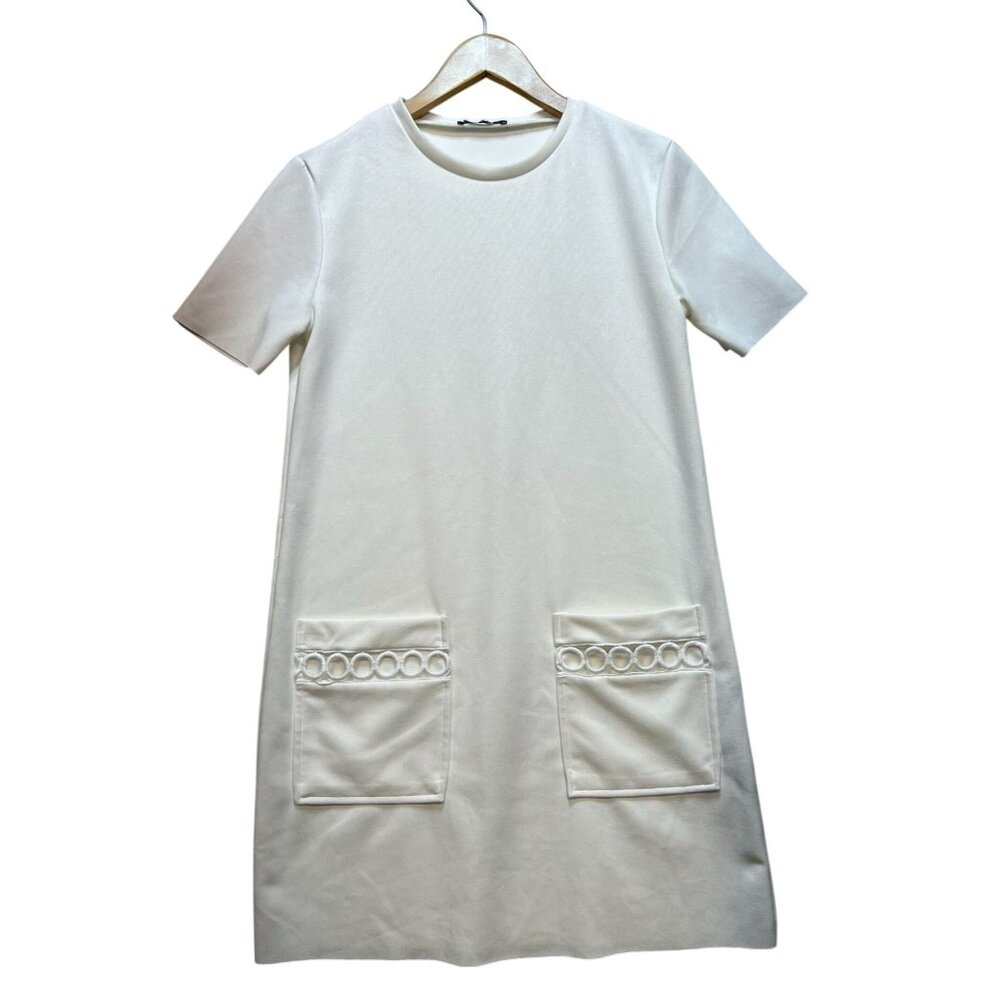 Zara Womens Clean Girl Cozy Knit Soft Shift Dress Small White Casual